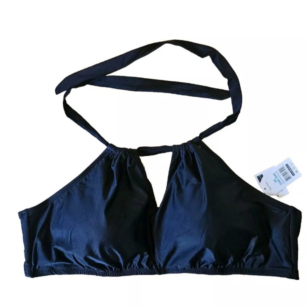 Time & Tru Key Neckline Halter Swim Top Size 3X 24 26W NWT Black Good Coverage